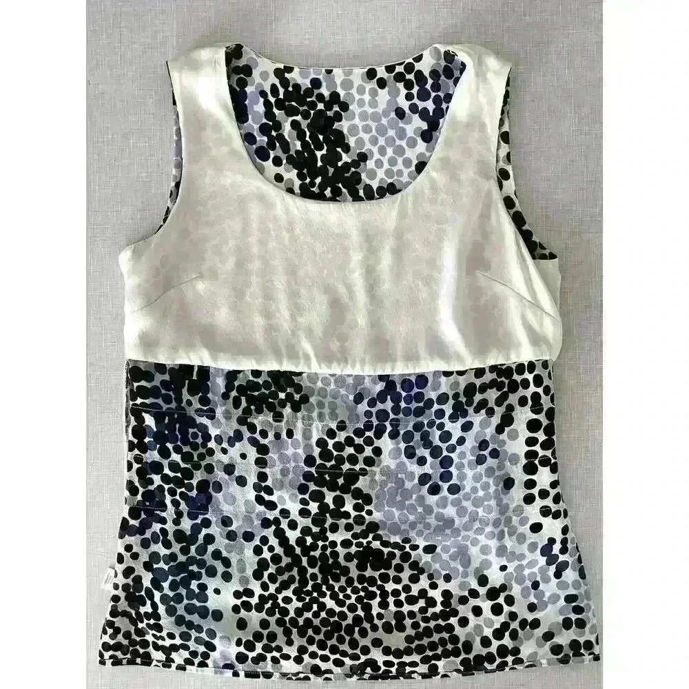 St John Sz 4 Silk Ruffle Dot Top White Black Dot Pattern Feminine Pretty Elegant - Picture 11 of 16